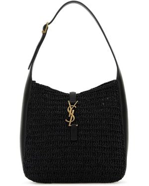 Saint Laurent Raffia Small Le 5 Ã 7 Shoulder Bag - Black