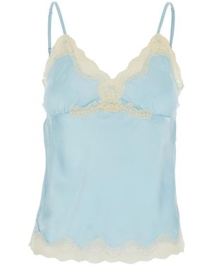 Gold Hawk V-Neck Top With Lace Details - Blue