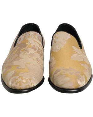 Dolce & Gabbana Floral Print Jacquard Loafers Shoes Leather - Natural