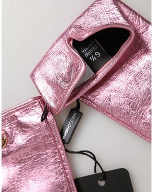 Dolce & Gabbana Leather Dg Logo Wrist Length Mitten Gloves 32+Pu - Pink