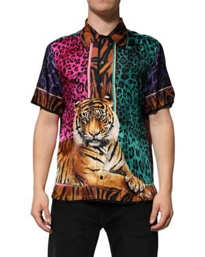 Dolce & Gabbana Silk Tiger Print Hawaiian T-Shirt - Black