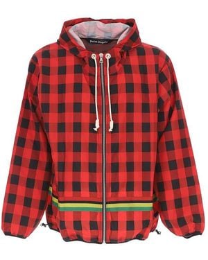 Palm Angels Check-print Hooded Jacket - Red