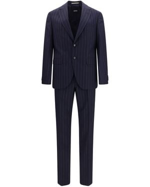BOSS Striped Virgin Wool Suit Merino Ovis Aries Suits - Blue