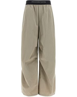 Alexander Wang Wide-Leg Cotton-Nylon Blend Pants With Jacquard Logo Waistband - Natural