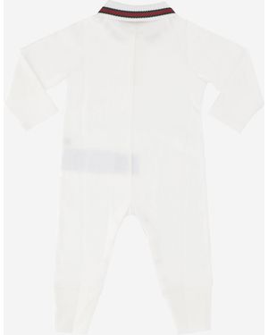 Gucci Stretch Cotton Romper With Web Rompers - White