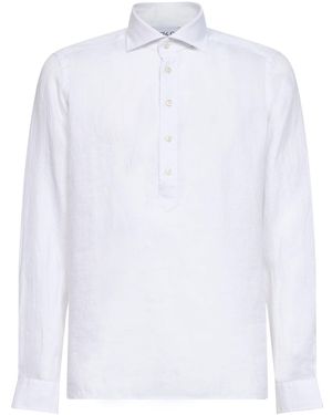 D 40 Linen Shirt-Style Polo Shirt - White