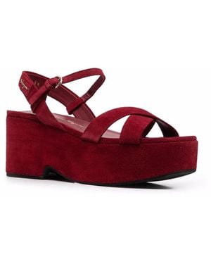 Ferragamo Strappy Platform Block-heel Sandals - Red