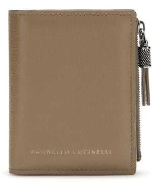 Brunello Cucinelli Leather Wallet With Zip Calf Bos Taurus - Natural