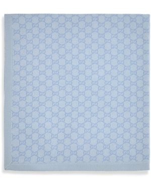 Gucci Gg Monogram Wool Blanket For Baby Merino Ovis Aries Scarf - Blue