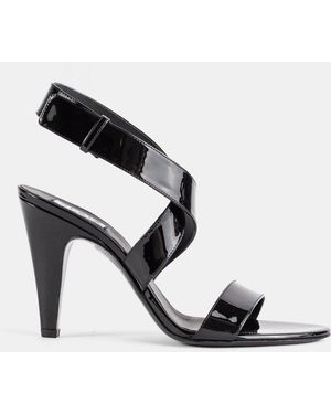 Maison AlaïA Crossed-Strap Patent Leather Cone Heel Sandal - Black