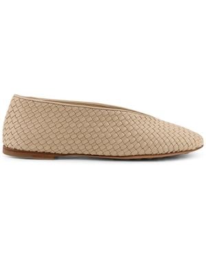 Bottega Veneta Rosa Flat Leather Ballerinas With Intrecciato Motif - Natural