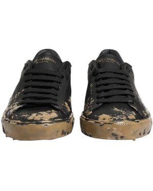 Dolce & Gabbana Portofino Mud Effect Low Top Trainers Shoes And Leather - Black