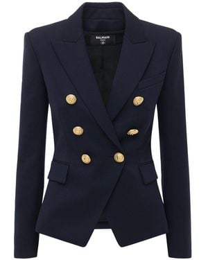 Balmain Elegant Dark Double-Breasted Blazer - Blue