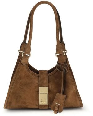 Prada Suede Shoulder Bag - Brown