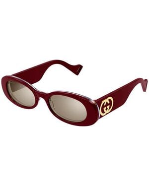 Gucci Sunglasses Oval Full Rim, Shiny Burgundy Frame And With Light Mirror Lens Gg0517S009 - Red