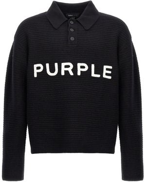 Purple Logo-Embroidered Wool Jumper - Blue