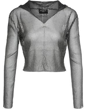 Santa Brands Cropped Top With Rhinestones And Hood Other Fibers Tops - Gray