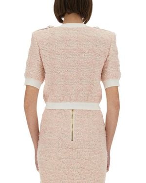 Balmain Tweed Cardigan Polyamide Sweaters - White