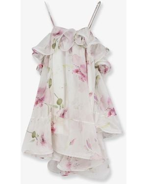 ACTUALEE Satin Mini Dress With Flounces - White