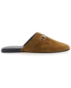 Gucci Suede Mule With Gg Motif Calf - Brown