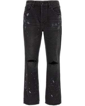 Purple P011 Knee Slit Paint Jeans Cotton - Black