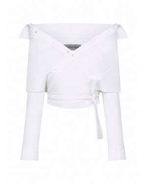 Balenciaga Shirt Off-Shoulder Wrap Cotton Poplin - White