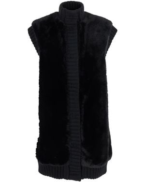 Pinko 'Genovese' Sleeveless Vest With High Neck And Ribbed Details - Black