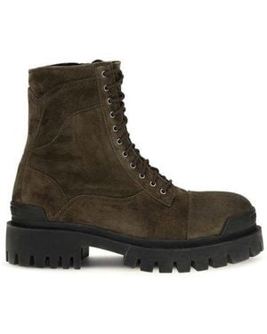 Balenciaga Calf Leather Bos Taurus Lace-Up Boots - Brown