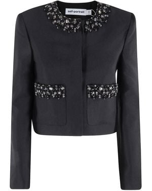 Self-Portrait Taffeta Embellished Trim Jacket - Black