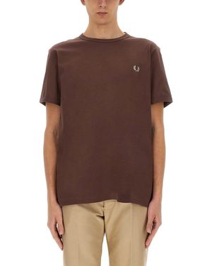 Fred Perry T Shirt With Logo - Brown