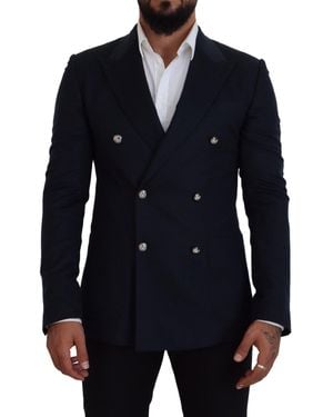 Dolce & Gabbana Blue Double Breasted Formal Coat Blazer