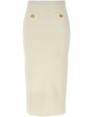 Alessandra Rich Ribbed Stretch Wool And Cashmere Midi Skirt - Natural