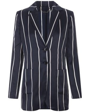 Kiton Striped Silk Single-Breasted Blazer - Blue