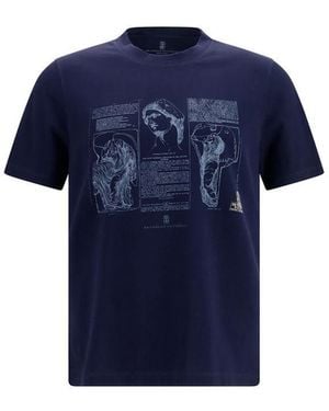 Brunello Cucinelli T-Shirt Cotton Printed - Blue