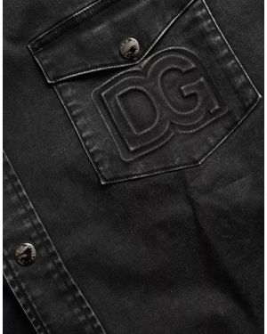 Dolce & Gabbana Cotton Long Sleeve Denim Casual Shirt - Black