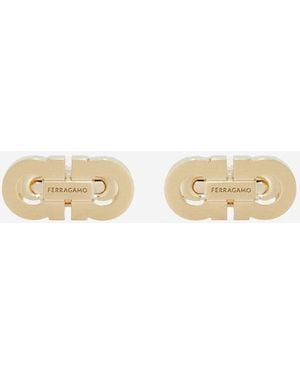 Ferragamo Brass Cufflinks With Engraved Logo Accessory - Metallic