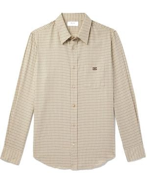 Celine Logo-Embroidered Checked Cotton Shirt - Natural