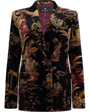Etro Double-Breasted Jacket Cotton Blazers - Black