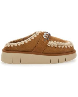 Mou Mules With Logo Lettering Sheep - Brown