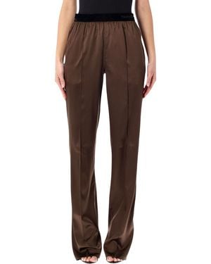 Tom Ford Stretch Silk Satin Pj Pants - Brown