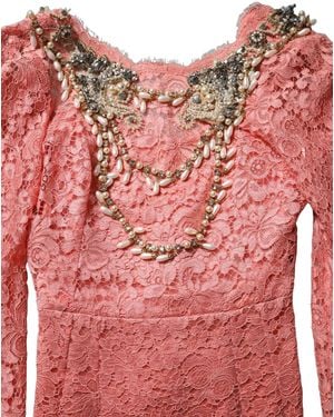 Dolce & Gabbana Embellished Mermaid Lace Gown Dress Viscose Nylon Cotton - Pink