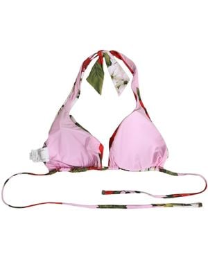 Dolce & Gabbana Floral Print Triangle Beachwear Bikini Top Nylon Elastane - Pink