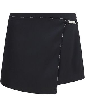 Gcds Satin Mini Skirt-Shorts With Logo Trim - Blue