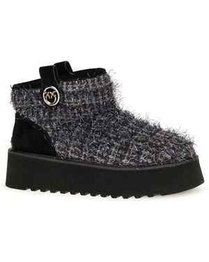 Pinko Tweed And Lurex Ankle Boots Pewter - Black