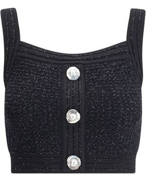 Balmain Tweed Crop Top - Blue