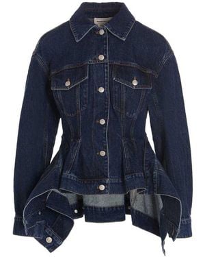 McQueen Peplum Denim Jacket - Blue