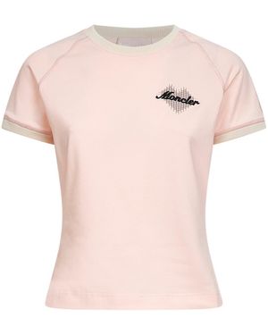 Moncler Light Stretch Jersey Logo And Heart T-Shirt - Pink
