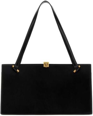 Versace Versace Leather With Medusa Hardware Shoulder Bag - Black