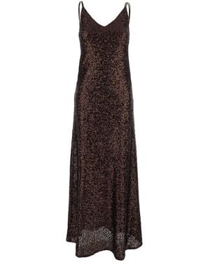 Le Plain Long Dress Plain With Straps And All-Over Applied Sequins Fabric For - Brown