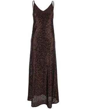 Le Plain Long Dress Plain With Straps And All-Over Applied Sequins Fabric For - Brown